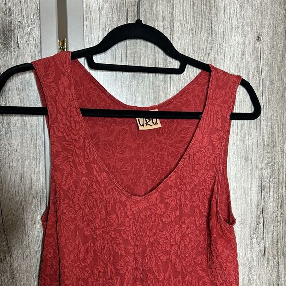 Uru Silk Top Tunic Artsy Boho A Line Burnt Red Color - Picture 2 of 6
